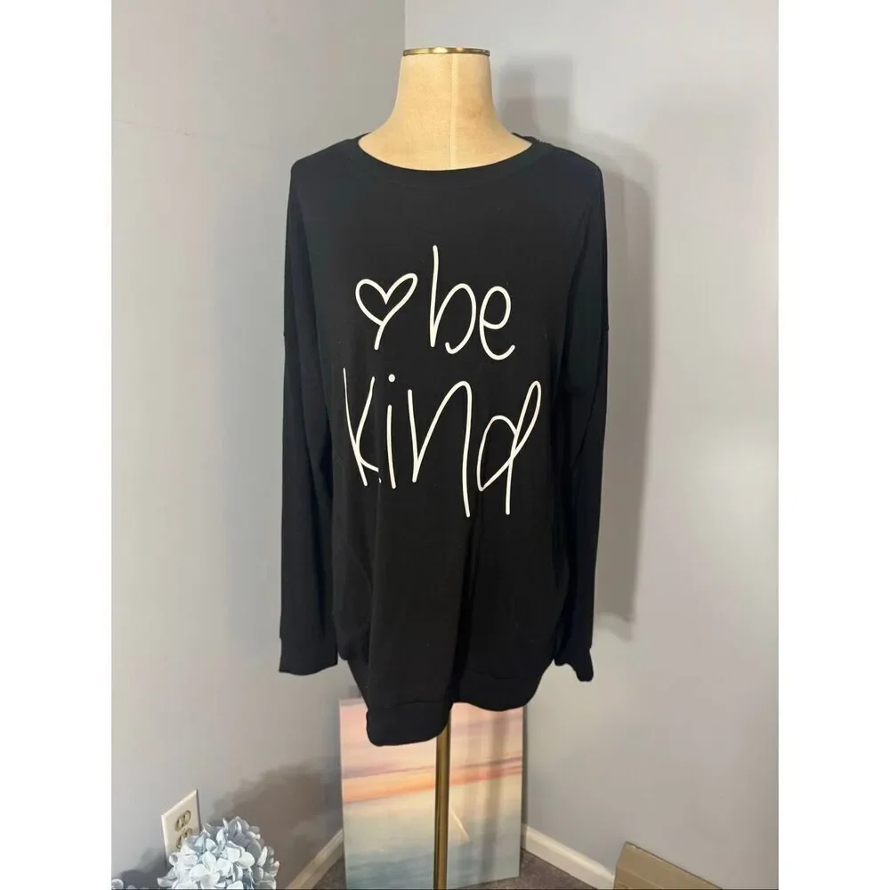 ONLYSHE Womens Crewneck Pullover Pockets Loose Tunic Long Sleeve Black Medium - Picture 4 of 10